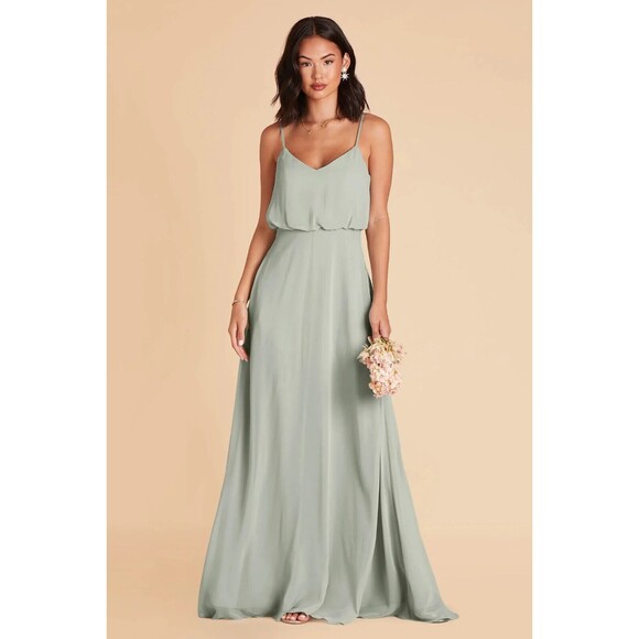 NWT Birdy Grey Medium Sage Gwennie Bridesmaid Dress Pockets Chiffon  (no slit) - Picture 1 of 8